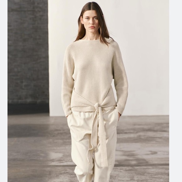 Zara Tie Waist Sweater Knit Long Sleeve Crew Neck - Picture 1 of 7